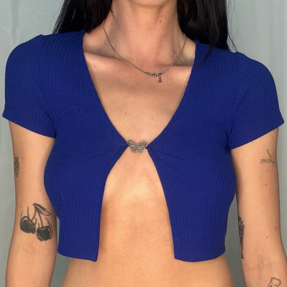 H&M Royal Blue Ribbed Butterfly Crop Top